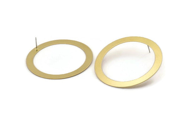 Brass Circle Earring, 4 Raw Brass Circle Stud Earrings (51x0.70mm) D0516 A2197