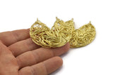Brass Pizza Charm, 2 Raw Brass Pizza Slice Wire Charms, Brass Wire Pendants With 2 Loops, Findings (46x43mm) D1259 A2166