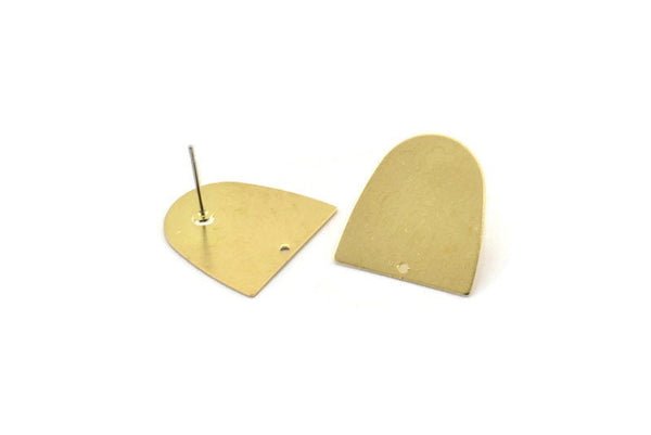 D Shaped Earring, 8 Raw Brass D Shaped Stud Earrings (20x20x0.50mm) D0700 A2203