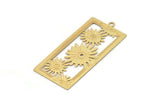 Gold Flower Charm, 2 Gold Plated Brass Rectangle Flower Charms With 1 Loop, Pendant, Earrings, Findings (49x22.5mm) E029