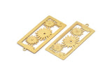 Gold Flower Charm, 2 Gold Plated Brass Rectangle Flower Charms With 1 Loop, Pendant, Earrings, Findings (49x22.5mm) E029