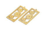 Gold Flower Charm, 2 Gold Plated Brass Rectangle Flower Charms With 1 Loop, Pendant, Earrings, Findings (49x22.5mm) E029