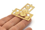 Gold Flower Charm, 2 Gold Plated Brass Rectangle Flower Charms With 1 Loop, Pendant, Earrings, Findings (49x22.5mm) E029