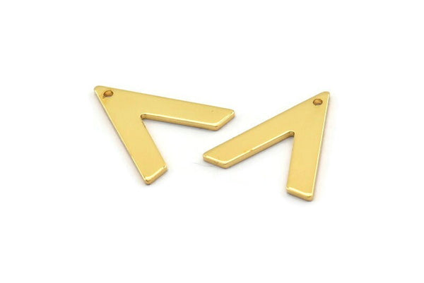 Gold V Shape, 6 Gold Plated Brass V Shaped Charms With 1 Hole (19x18x1mm) M01122
