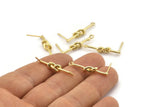 Gold Knot Earring, 2 Gold Plated Brass Knot Stud Earrings (26mm) D1306