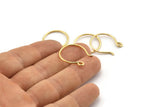 Gold Earring Wires, 10 Gold Plated Brass Earring Wires With 1 Loop (24x22x1.2mm) BS 2138