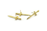 Knight&#39;s Sword Earring, 2 Gold Plated Brass Sword Stud Earrings (33x10mm) N0248 A1177 Q1079