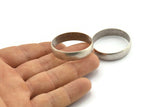 Silver Circle Connectors, 2 Antique Silver Plated Brass Circle Connectors (35x1.5x8mm) D1458