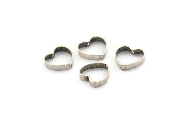Silver Heart Charm, 24 Antique Silver Plated Brass Heart Connectors With 2 Holes (10x10x2x0.4mm) BS 1848 H1340
