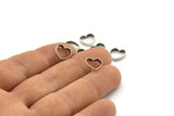 Silver Heart Charm, 24 Antique Silver Plated Brass Heart Connectors With 2 Holes (10x10x2x0.4mm) BS 1848 H1340