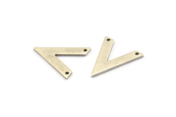 Silver V Shape, 12 Antique Silver Plated Brass V Shaped Charms With 2 Holes, Pendants, Findings (20x18x1mm) D0684 H1243