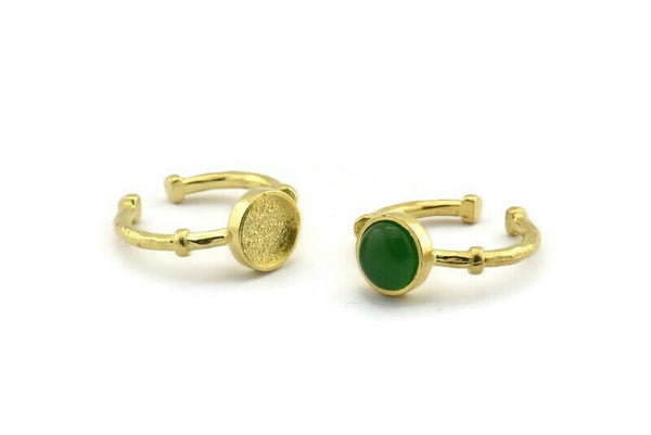 Brass Ring Settings, 3 Raw Brass Round Ring With 1 Stone Setting - Pad Size 8mm N1564