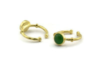 Brass Ring Settings, 3 Raw Brass Round Ring With 1 Stone Setting - Pad Size 8mm N1564