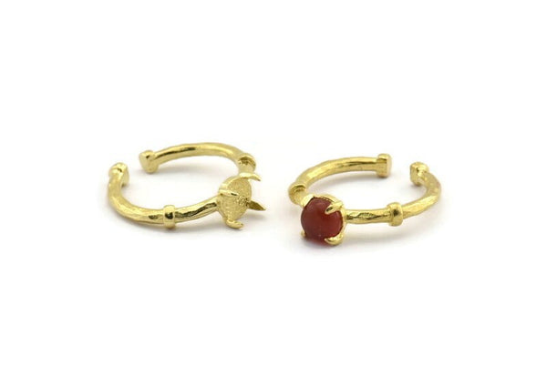 Brass Ring Settings, 4 Raw Brass Adjustable 4 Claw Ring - Ring Stone Setting - Pad Size 6mm N1555