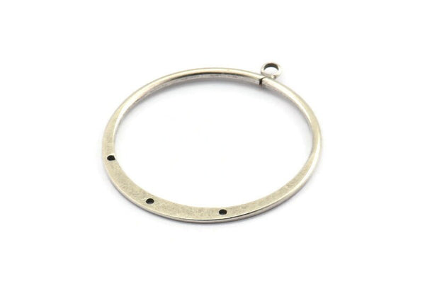 Silver Round Earring, 3 Antique Silver Plated Brass Round Earring Charms With 1 Loop and 3 Holes , Pendants, Findings (40mm) E547 H1237