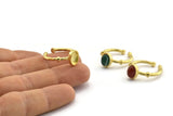 Brass Ring Settings, 3 Raw Brass Oval Ring With 1 Stone Setting - Pad Size 6x8mm N1558