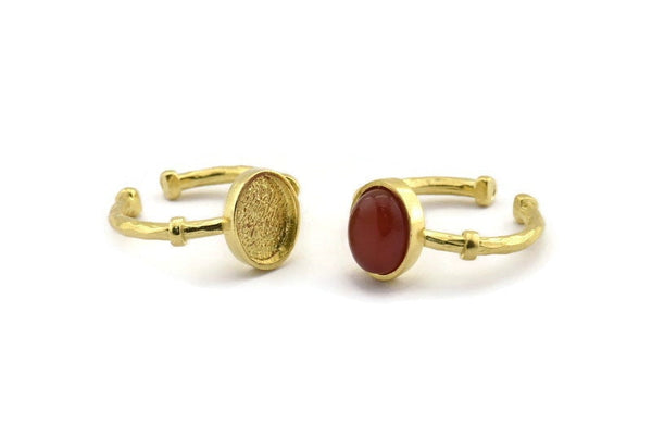 Brass Ring Settings, 3 Raw Brass Oval Ring With 1 Stone Setting - Pad Size 8x10mm N1561
