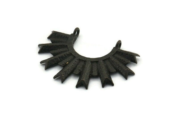 Siyah Güneş Tılsımı, 2 Dokulu Oksitlenmiş Siyah Pirinç Güneş Kolye Ucu, 2 Döngü (34,5x24x2,2 mm) E205 Q0527