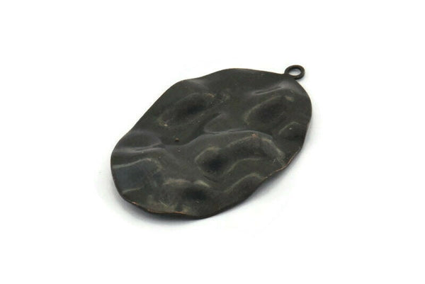 Siyah Oval Charm, 1 Halkalı 6 Oksitlenmiş Siyah Pirinç Dalgalı Oval Charm, Kolye Uçları, Küpeler, Bulgular (37x23x0,50 mm) D0807