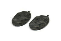 Siyah Oval Charm, 1 Halkalı 6 Oksitlenmiş Siyah Pirinç Dalgalı Oval Charm, Kolye Uçları, Küpeler, Bulgular (37x23x0,50 mm) D0807