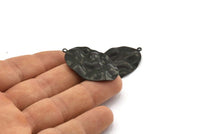 Siyah Oval Charm, 1 Halkalı 6 Oksitlenmiş Siyah Pirinç Dalgalı Oval Charm, Kolye Uçları, Küpeler, Bulgular (37x23x0,50 mm) D0807