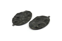 Siyah Oval Charm, 1 Halkalı 6 Oksitlenmiş Siyah Pirinç Dalgalı Oval Charm, Kolye Uçları, Küpeler, Bulgular (37x23x0,50 mm) D0807