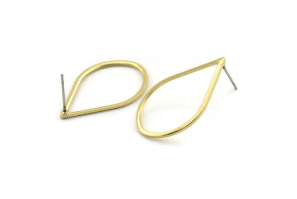 Brass Drop Earrings, 8 Raw Brass Drop Stud Earrings (29x18x1mm) A1705 A2006