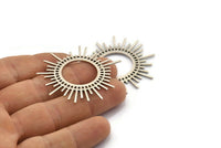 Silver Sun Charm, 3 Antique Silver Plated Brass Sun Charms, Findings, Earrings, Pendants (46x1mm) D1234 H1369