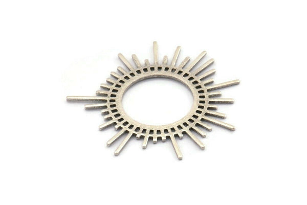 Silver Sun Charm, 3 Antique Silver Plated Brass Sun Charms, Findings, Earrings, Pendants (46x1mm) D1234 H1369