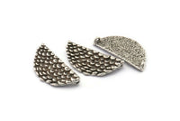 Silver Half Moon, 3 Antique Silver Plated Brass Mermaid Semi Circle Pendants With 2 Loops (31x14x2mm) E268 H1244
