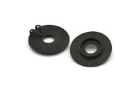 Siyah Yuvarlak Kolye, 15 mm Taş Tabanlı 2 Oksitlenmiş Siyah Pirinç Çekiçlenmiş Yuvarlak Kolye, Bulgular (30 mm) E568