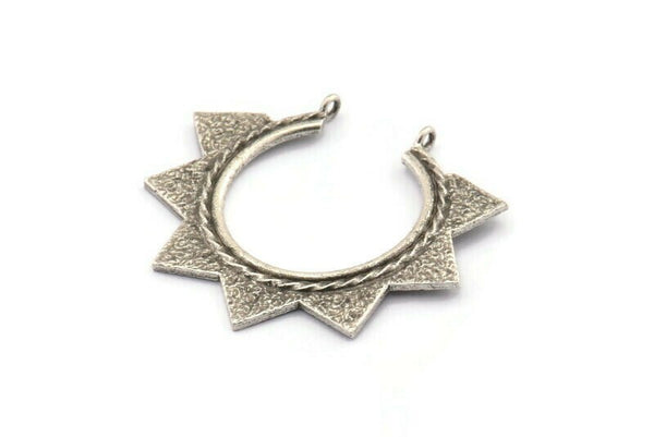 Silver Sunny Pendant, 2 Antique Silver Plated Brass Sunny Ethnic Pendants With 2 Loops, Findings, Charms (39x45x1.5mm) BS 1945 H1349