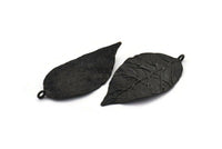 Black Leaf Charm, Oxidized Black Brass Leaf Charms With 1 Loop (60x30x1.4mm) E255