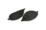 Black Leaf Charm, Oxidized Black Brass Leaf Charms With 1 Loop (60x30x1.4mm) E255