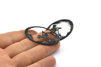 Siyah Kız Tılsımı, 1 Delikli 2 Oksitlenmiş Siyah Pirinç Kız Tılsımı, Kolye Uçları, Küpeler (45x30x1mm) D0644 H1241