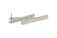 Silver Rectangle Earring, 2 Silver Tone Brass Rectangle Blank Stud Earrings (54x7x0.80mm) B0185 A1309