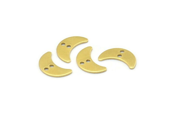 Brass Moon Charm, 24 Raw Brass Crescent Moon Charms With 2 Holes, Blanks (15x6x0.80mm) A2227