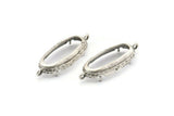 Silver Oval Setting, 2 Antique Silver Plated Brass Oval Settings With 2 Loops and 1 Pad Setting (30.5x12x5.5mm) E203