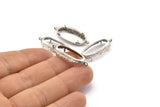 Silver Oval Setting, 2 Antique Silver Plated Brass Oval Settings With 2 Loops and 1 Pad Setting (30.5x12x5.5mm) E203