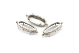 Silver Oval Setting, 2 Antique Silver Plated Brass Oval Settings With 2 Loops and 1 Pad Setting (30.5x12x5.5mm) E203