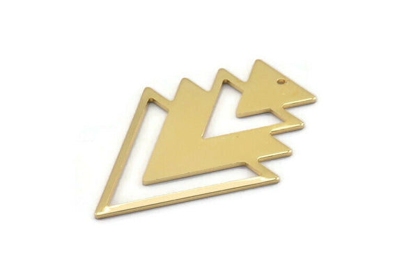 Gold Triangle Charm, 2 Gold Brass Tree Charms With 1 Hole (47x33x1mm) M01225