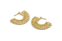 Gold Semi Sun Earring, 2 Gold Plated Brass Semi Sun Earrings (40x29x2.5mm) BS 2042