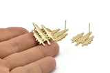 Gold Tree Earring, 2 Gold Plated Brass Tree Stud Earrings (28x21x1mm) N1088