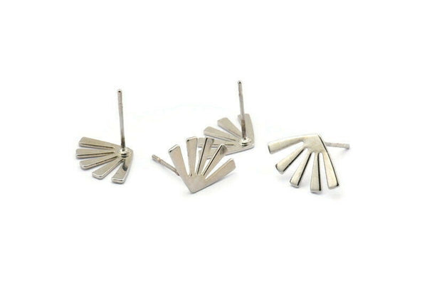 Silver Sun Earring, 10 Silver Tone Brass Rising Sun Flag Stud Earrings (15x9x0.60mm) D958 A1242 Q0272