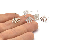 Silver Sun Earring, 10 Silver Tone Brass Rising Sun Flag Stud Earrings (15x9x0.60mm) D958 A1242 Q0272
