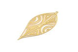 Gold Leaf Charm, 4 Gold Plated Brass Leaf Charms With 1 Loop, Findings (58x25x0.30mm) D1663
