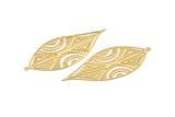 Gold Leaf Charm, 4 Gold Plated Brass Leaf Charms With 1 Loop, Findings (58x25x0.30mm) D1663