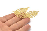 Gold Leaf Charm, 4 Gold Plated Brass Leaf Charms With 1 Loop, Findings (58x25x0.30mm) D1663