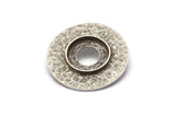 Silver Round Pendant, 2 Antique Silver Plated Brass Hammered Round Pendant With 15mm Stone Pad, Findings (30mm) E568