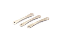 Silver Hammered Connector, 4 Antique Silver Plated Brass Hammered Connectors With 2 Holes (29.5x5x2.1mm) D0080